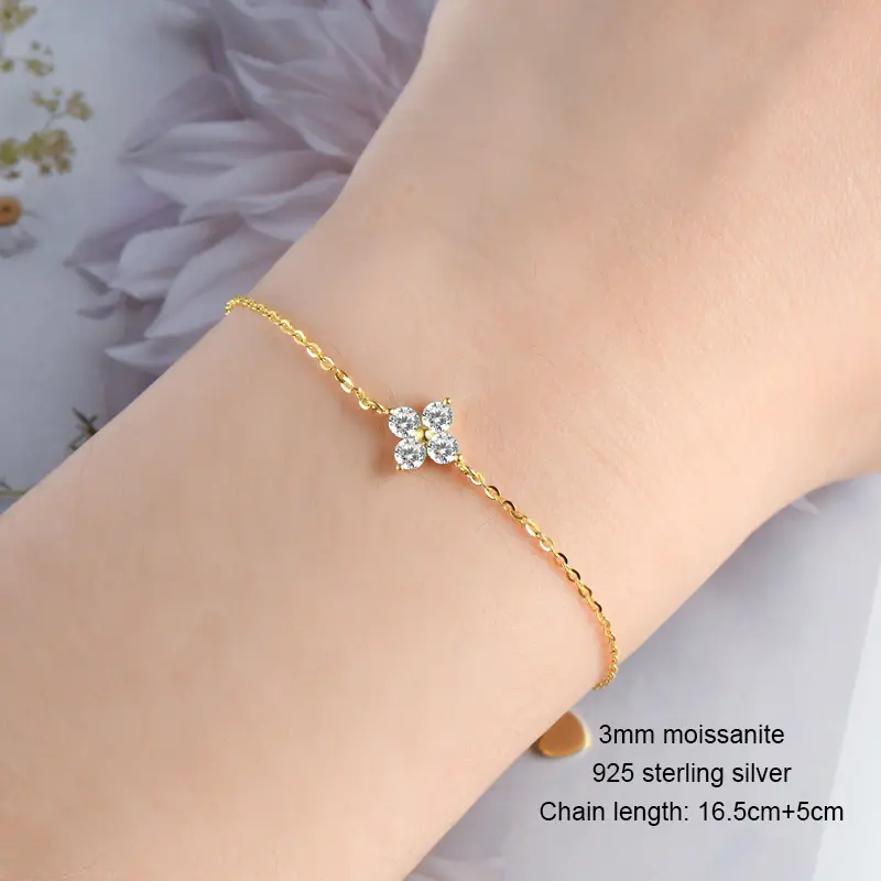 OXTAO Certified Moissanite Lucky Four-leaf Necklaces Earrings Bracelet for Women 100% S925 Silver Jewelry Accessory Sets - Image 32