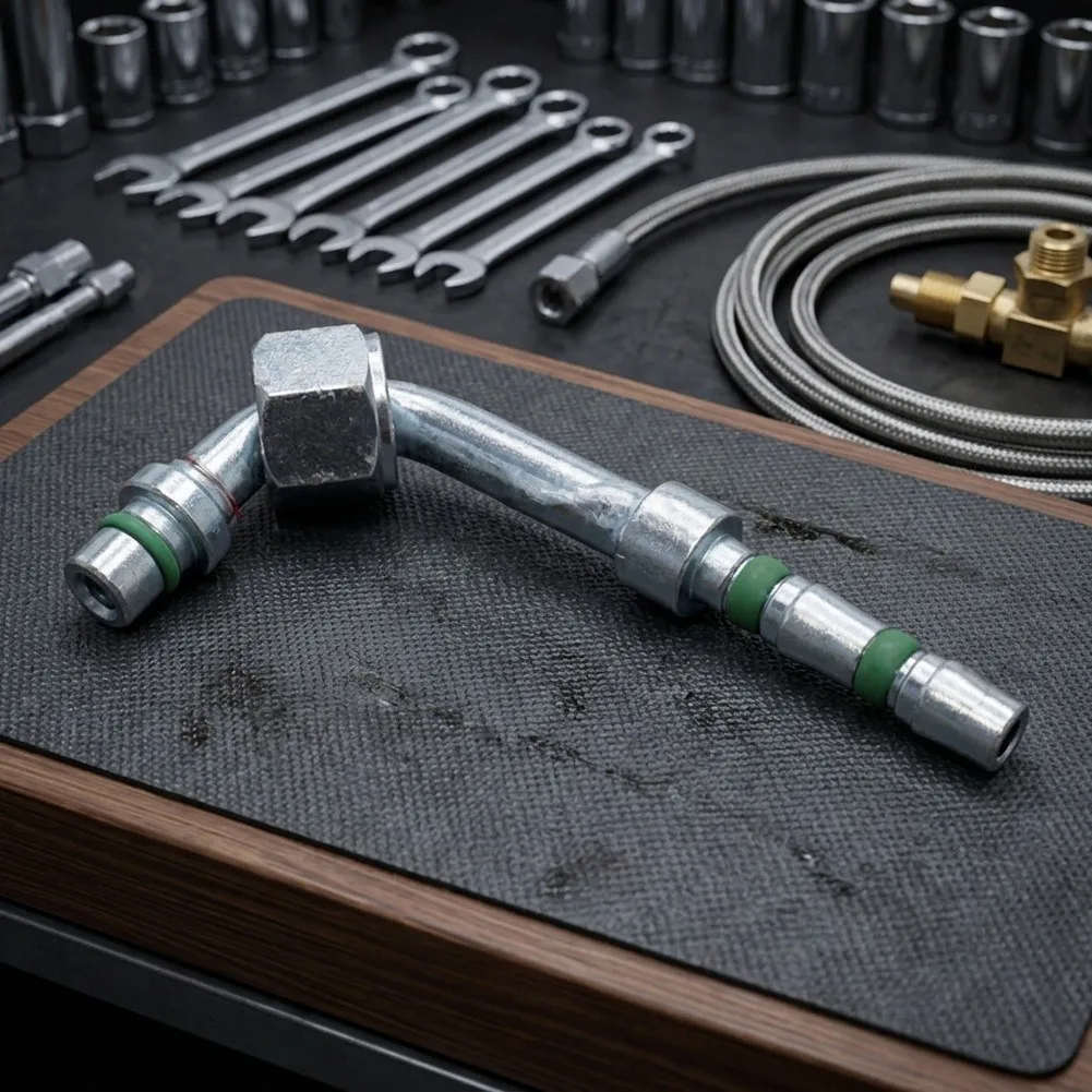 R134a AC Fitting Set 90 Degree Female Connector With Moveable Block For Automotive Air Conditioning Hose Repair Tool