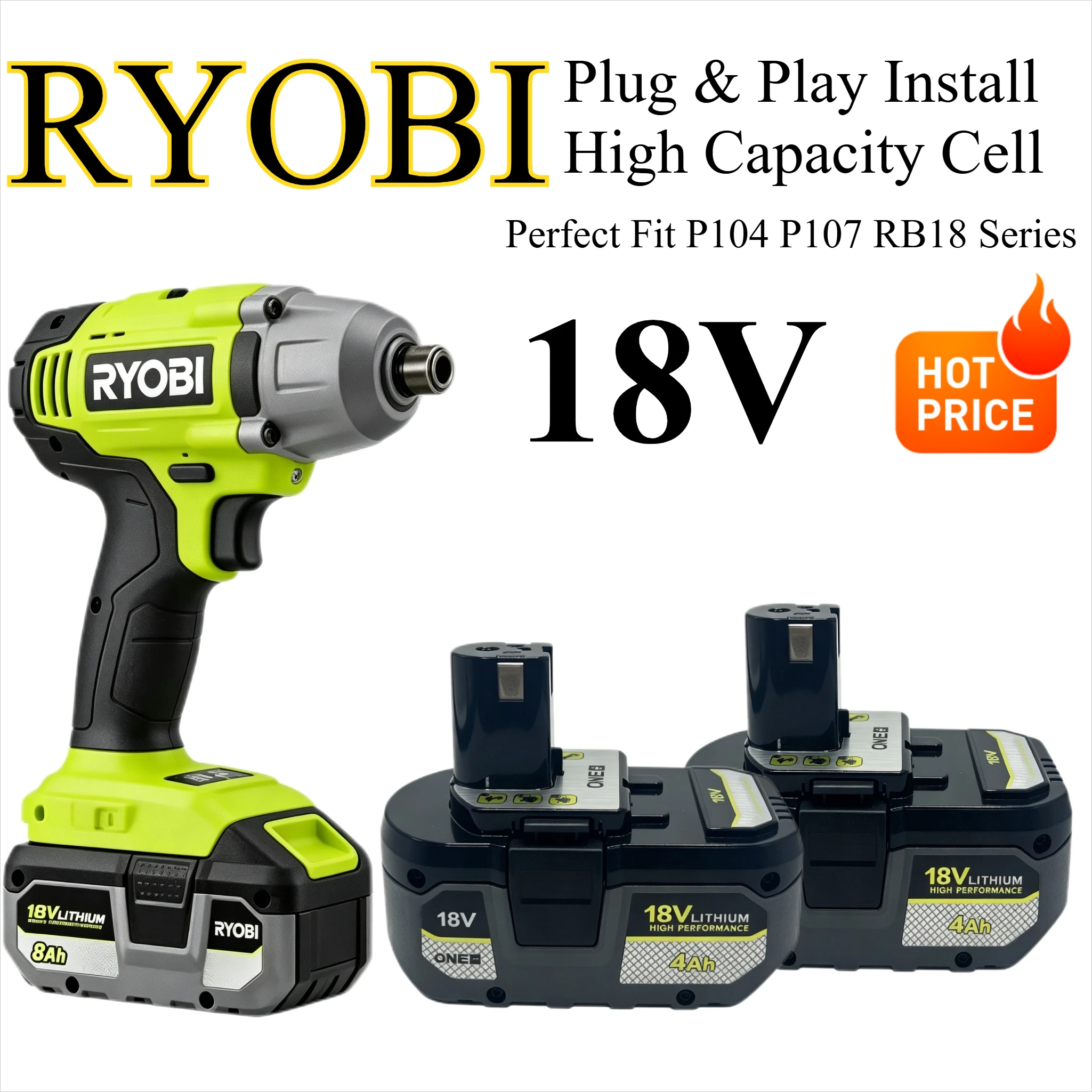 

Genuine RYOBI One+ P108 18V Battery, Matching Original Parameters, Practical Power Source for P104 P107 RB18L50 RB18L20 Tools