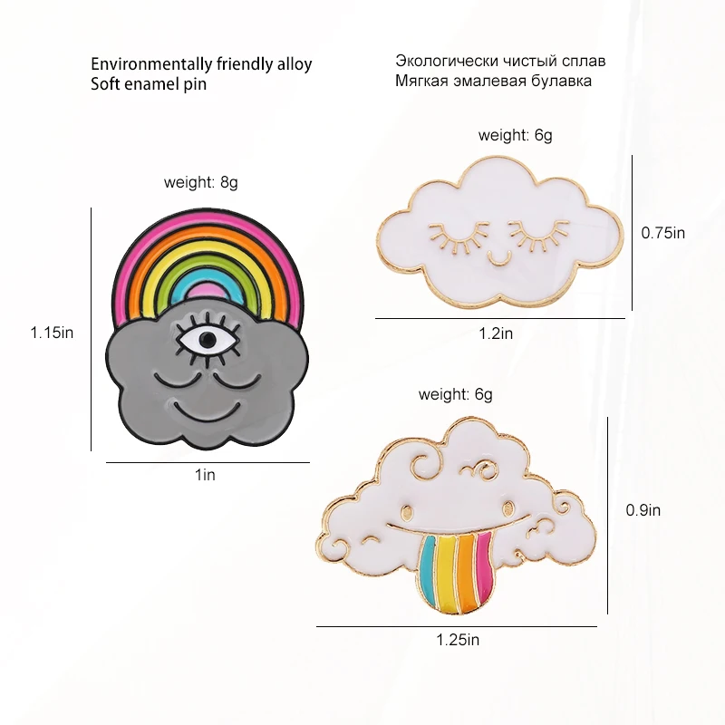 White Pines Bag Clothes Lapel Pins Badge Weather Jewelry Gift for Kids Girls 11 Syles Rainbow Clouds Enamel Pins Custom Dark