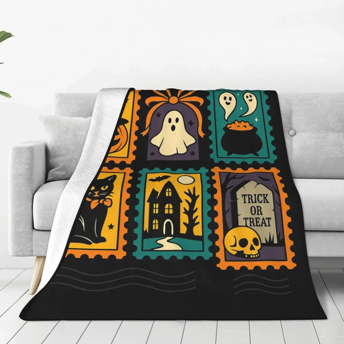 

Halloween Pumpkin Ghost Cats Blanket Soft Warm Flannel Throw Blanket Bedding for Bed Living room Picnic Travel Home Sofa