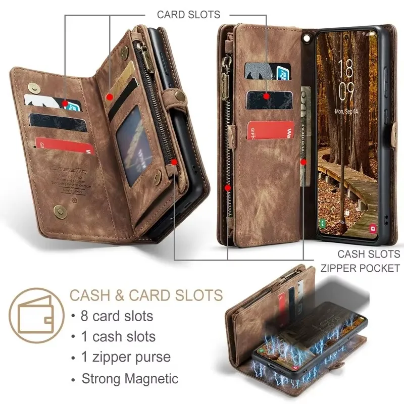 Magnetyczne etui 2 w 1 do Samsung Galaxy S25 S24 S23 S22 S21 S20 FE S10 Plus Ultra Wireless Charging Zipper Flip Cover — zdjęcie produktu 4