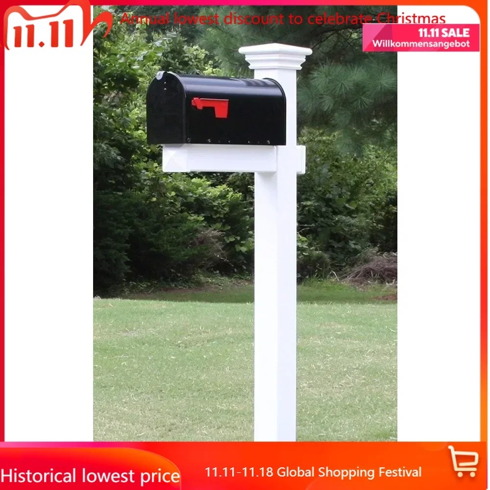 The Buchanan Vinyl/PVC Mailbox Post (Includes Mailbox) Complete Decorative Curbside Mailbox System with Classic T