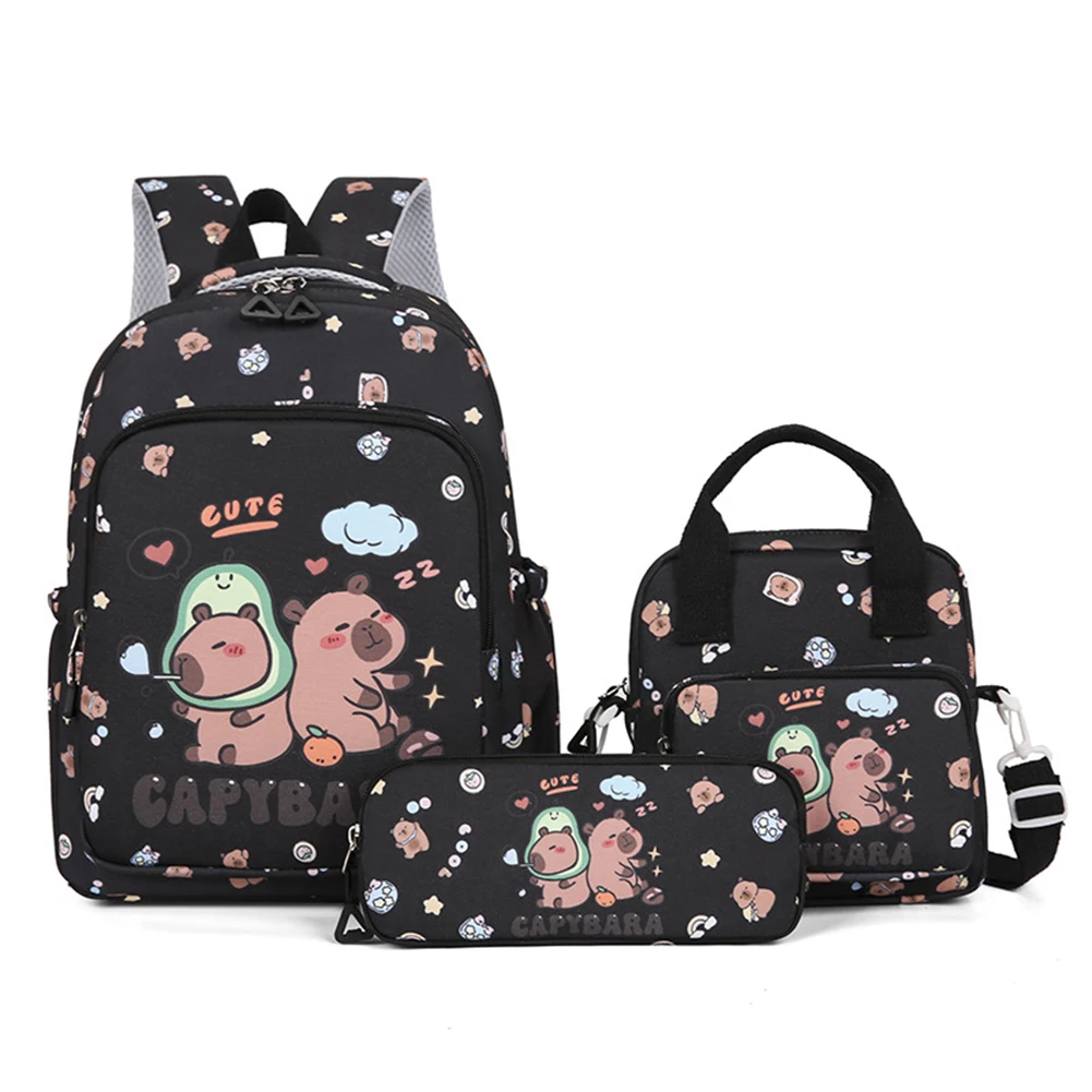 3-teiliges Capybara-Schultaschen-Set mit Lunchtasche und Federmäppchen, Cartoon-Tier, Laptop, Reiserucksack, niedliche Büchertasche für Grundschüler