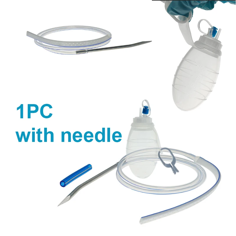 KranVer 1PC Silicone Reservoir and Flat Perforated Drain with Trocar Wound Drainage System Sterile Wound Drainage Surgical