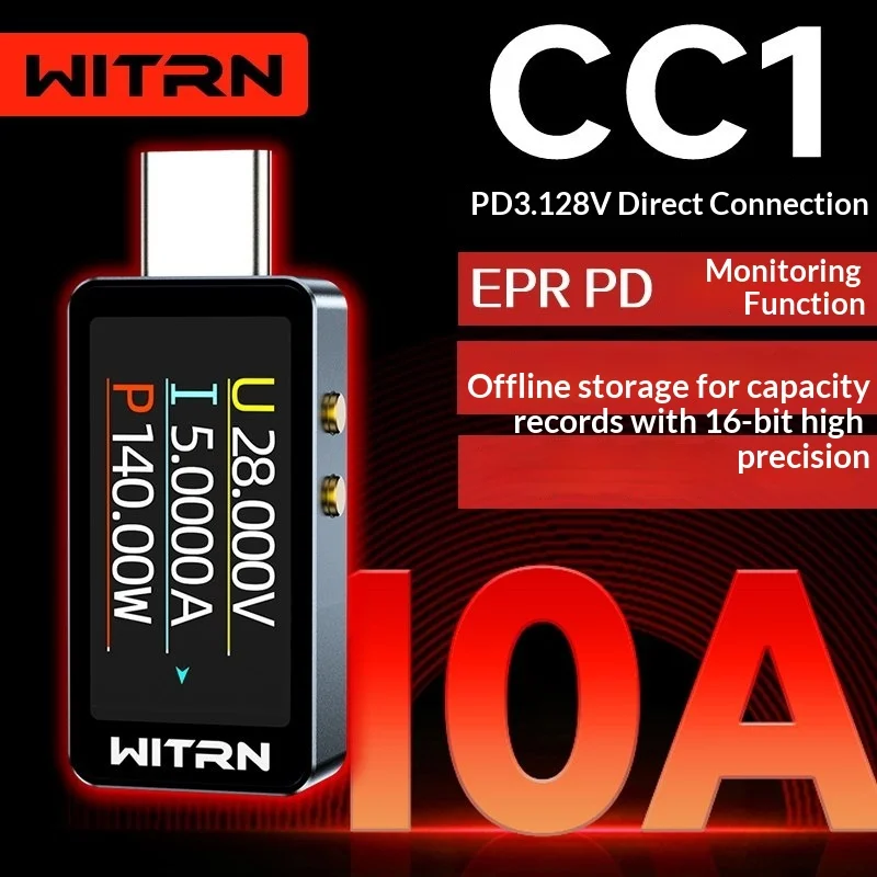 

WITRN CC1 USB Tester PD3.1 Type-C 4-28V PD3.1 Voltmeter & Ammeter Current Tester PD monitoring for Laptops Phones MacBook