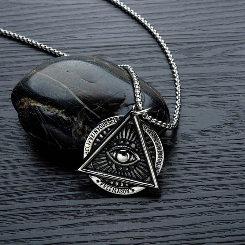 

Masonic Eye of Providence Freemason Evil Eye Necklace in Stainless Steel Talisman Sign Medallion Punk Style Gifts Jewellery