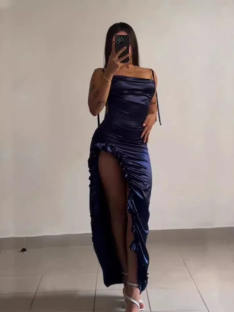 

Y2K Sexy Backless Suspender Hot Girl Dress New Dress Summer High-end Strap Irregular Long Dress Elegant Party Dresses Ropa Mujer