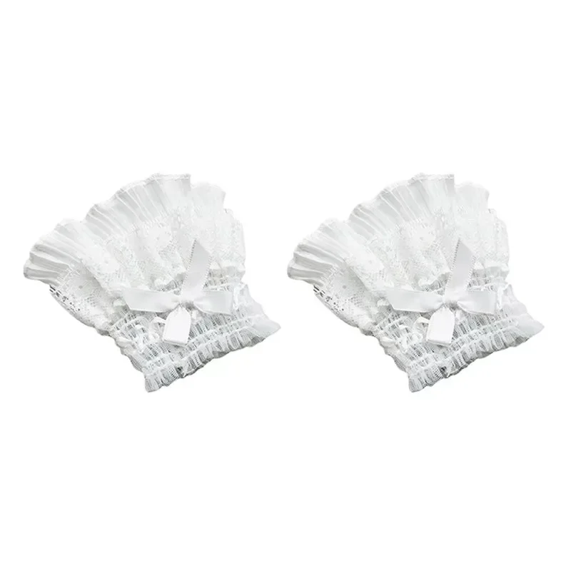 Gothic Lolita Hand Wrist Cuffs Bowknot LaceTrim Maid Cosplay Accessories for Women Girl Party