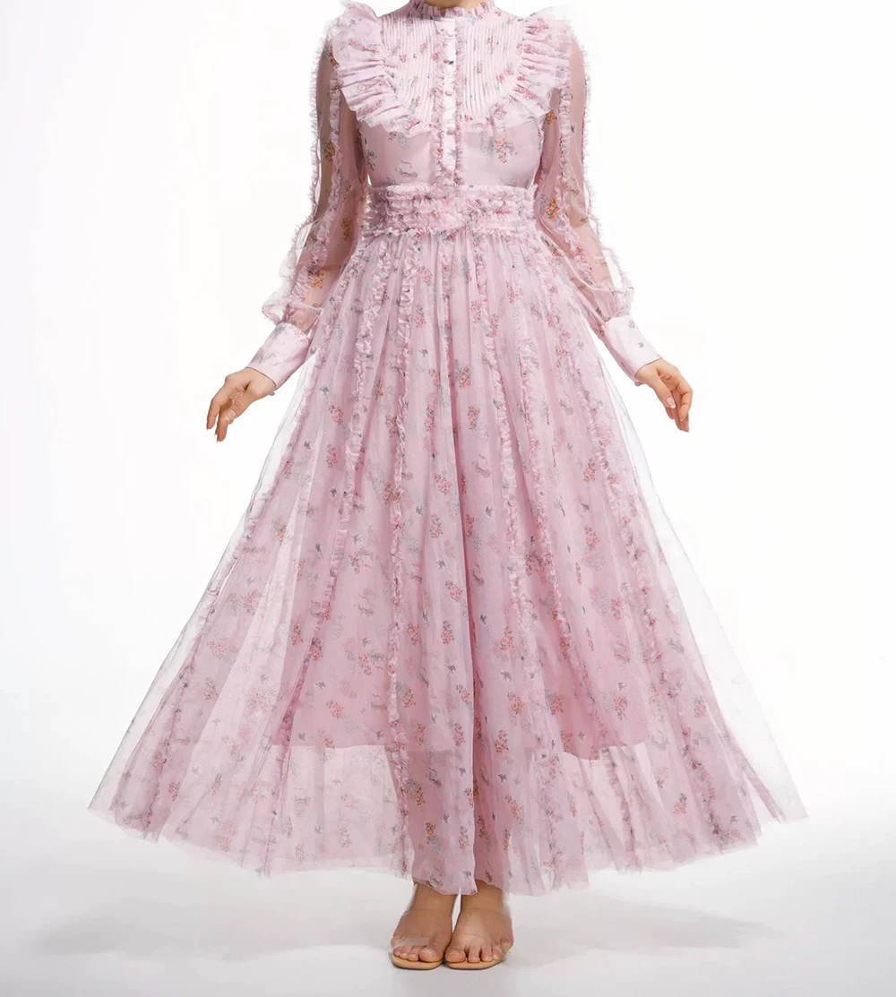

Design sense niche wood ear edge high waist round collar gentle style seaside holiday birthday party long skirt-GZXX449
