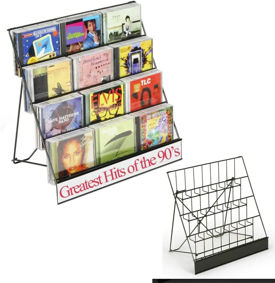 

Black Wire Display Rack, Four-Tiered Magazine Stand with 2-1/2-Inch Pockets (WRC4T1825)