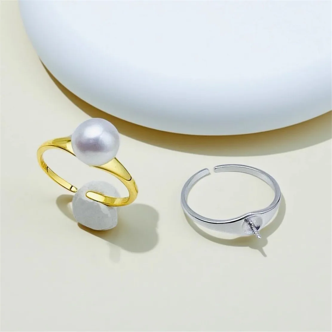 

S925 Silver Sterling Ring Inlaid Zirconia Half Hole Pearl Ring Base Resizable Design DIY Handmade Fine Jewelry Ring Accessories