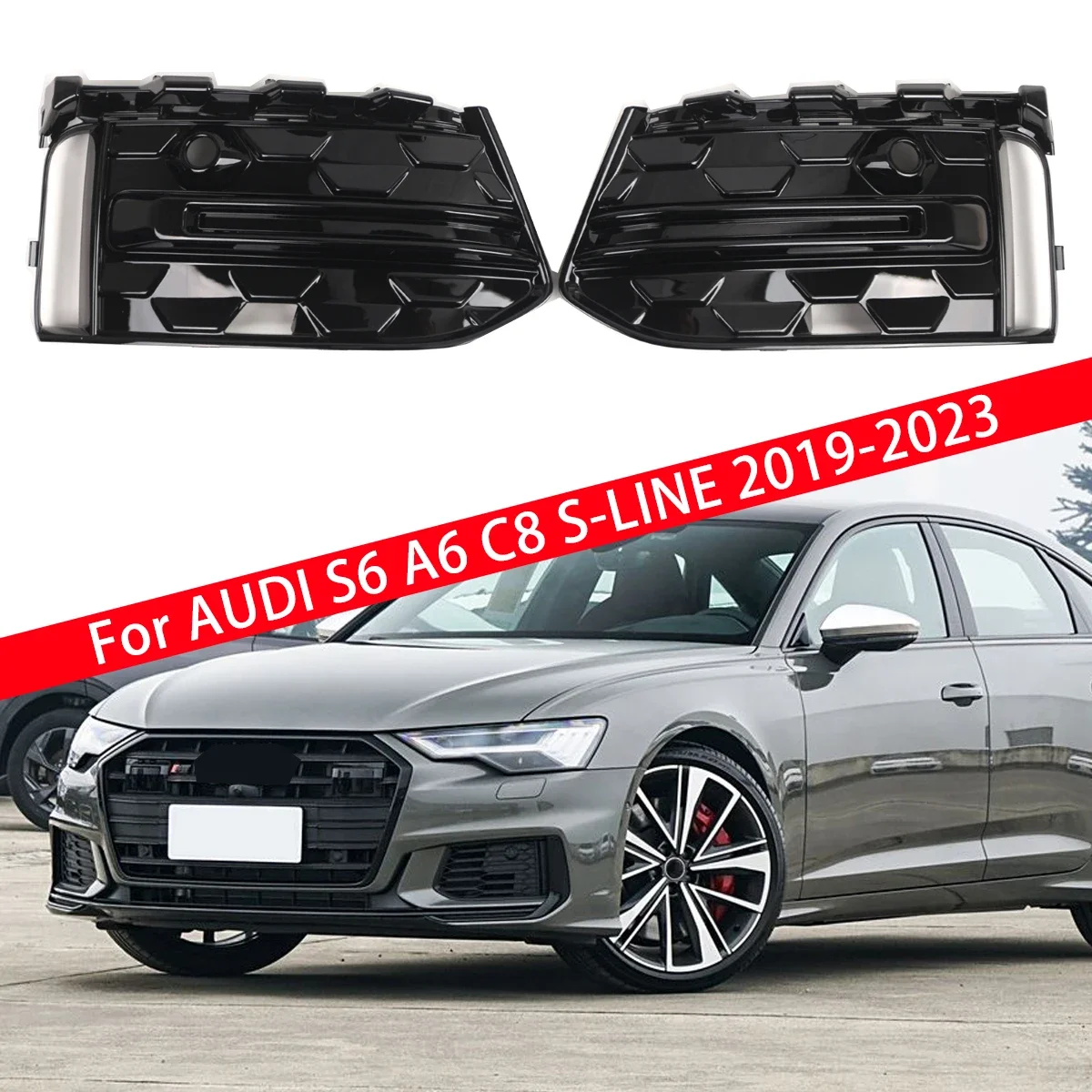 For Audi A6 S-Line S6 C8 2018 2019 2020 2021 2022 2023 2024 Front Bumper Lower Fog Light Grille 4KD 807 647 E, 4KD 807 648 E