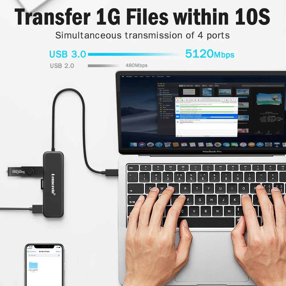 Lemorele USB 3.0 HUB 4 in 1 Type C Adapter 4 Ports Slot USB C Hub USB Hub 3.0 High Speed For Laptop Windows Mac