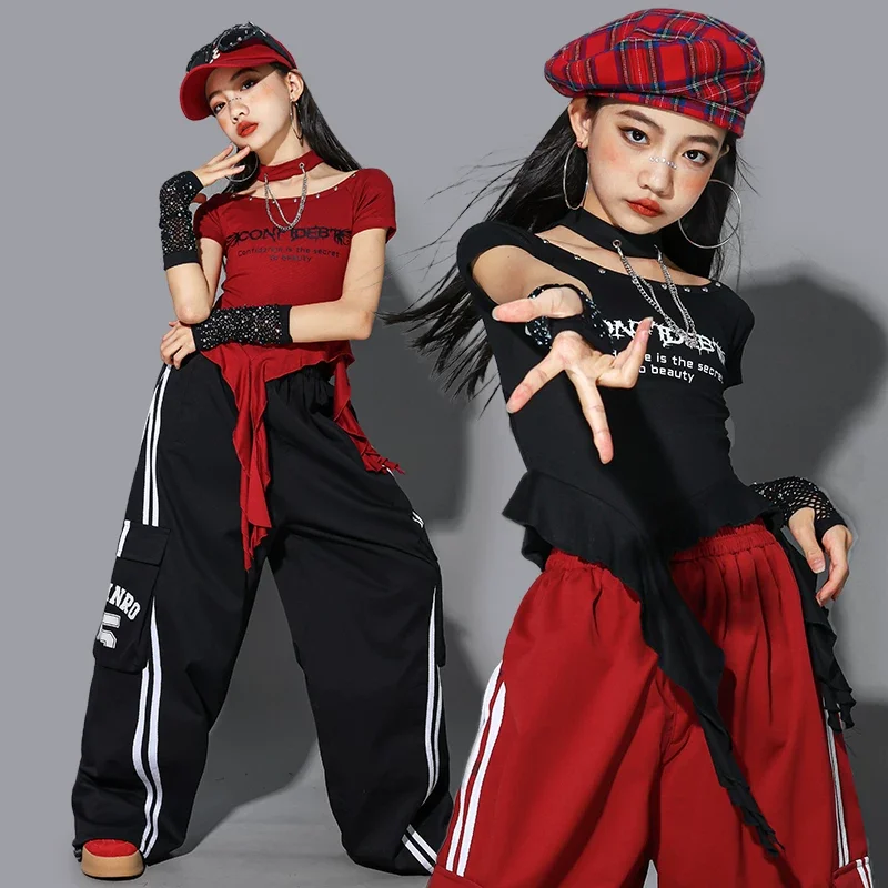Ragazze K-pop Crop Top Street Dance Pantaloni larghi Cool Hip Hop Jazz Abiti a maniche corte Set Gruppo Streetwear Spettacolo teatrale Costume