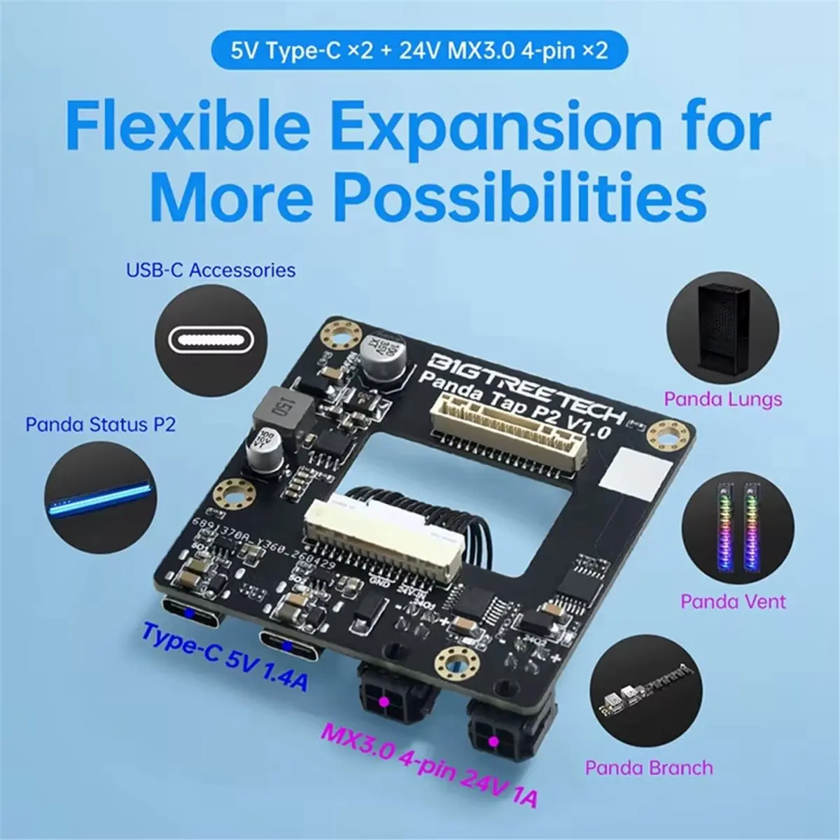 ▶○【On Sale】 Panda Tap P2 Dedicated Power Expansion Hub 5V Type-C & 24V Ports for P2S/X2D 3D Printer Accessories