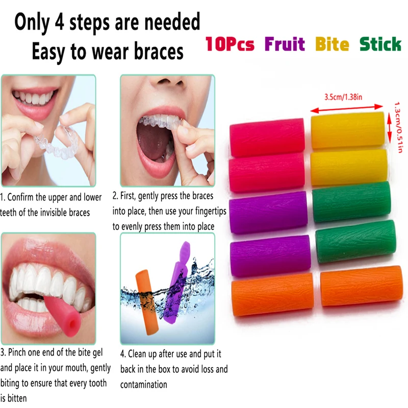 1-10Pc sabor goma mordida palo Chewies alineador sabor a fruta adulto goma BiteStick Invisible mordedura Brace corrección Dental Suppl
