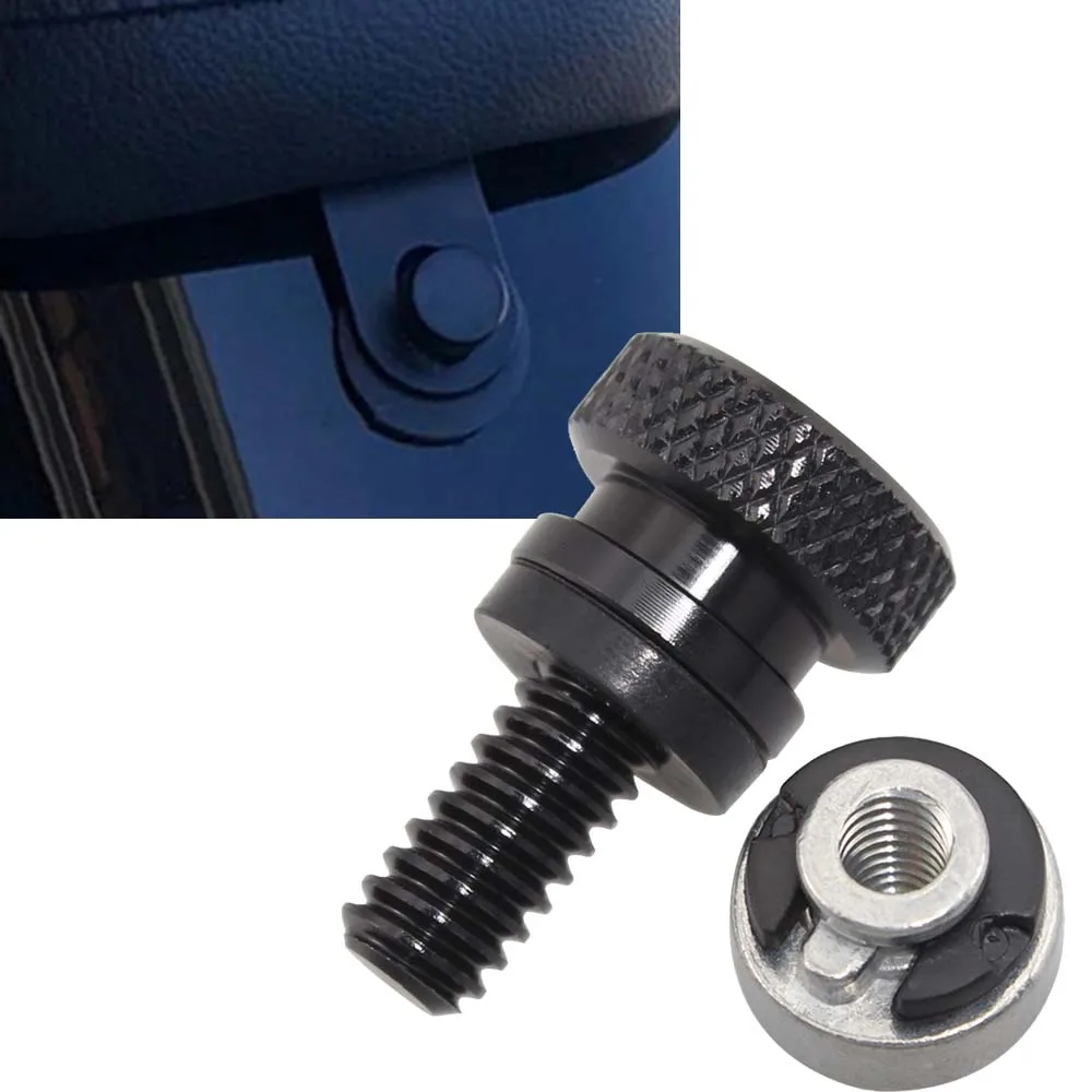 1Piece Rear Seat Mounting Bolt Nut Knurled Cut Motorcycle 1/4" Seat Bolt Fits For Harley 1996-2019 Black Knurled Bolt Silver Nut