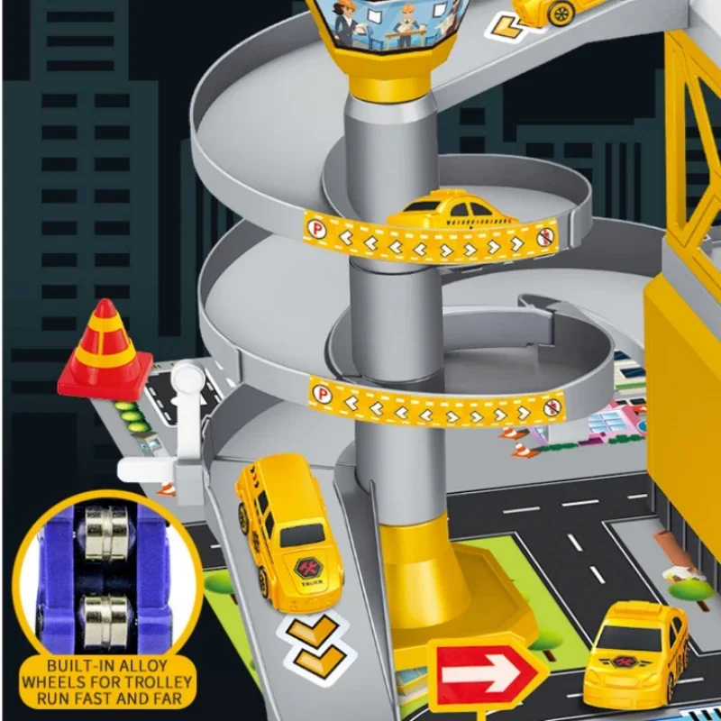 Diy montado pista cidade estacionamento luzes ferroviário carro inércia veículo engenharia carro brinquedos com 3 peça liga carro de corrida meninos presente