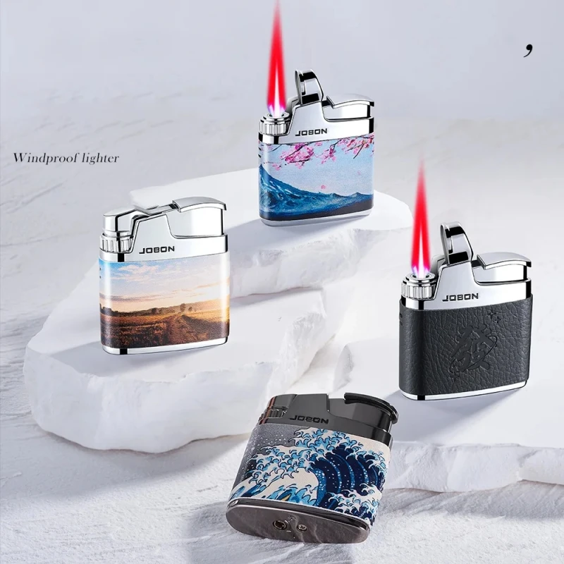 

JOBON Windproof Direct Flame Lighter Exquisite Printing One Key Ignition Compact Rotary Ignition Tool Portable Lighter