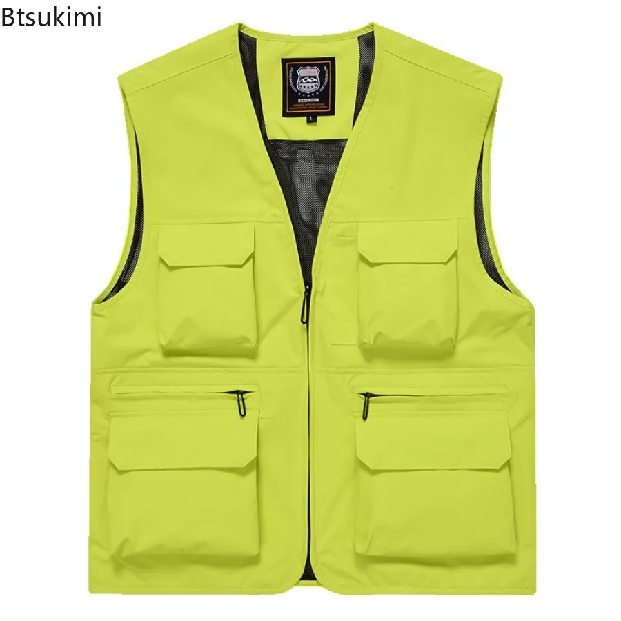 New Men's Fashion Sleeveless Vest Jackets Tooling Style Outdoor Casual Waistcoats Thin Multi-Pockets Men Quick Dry Fishing Vests