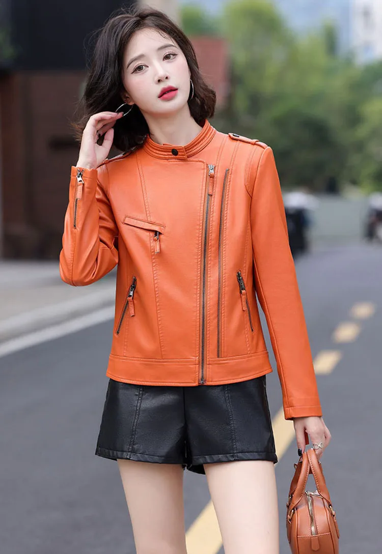 Outono/inverno nova edição coreana jaqueta de couro feminino casaco de couro do plutônio da motocicleta terno fino ajuste jaqueta de couro feminino