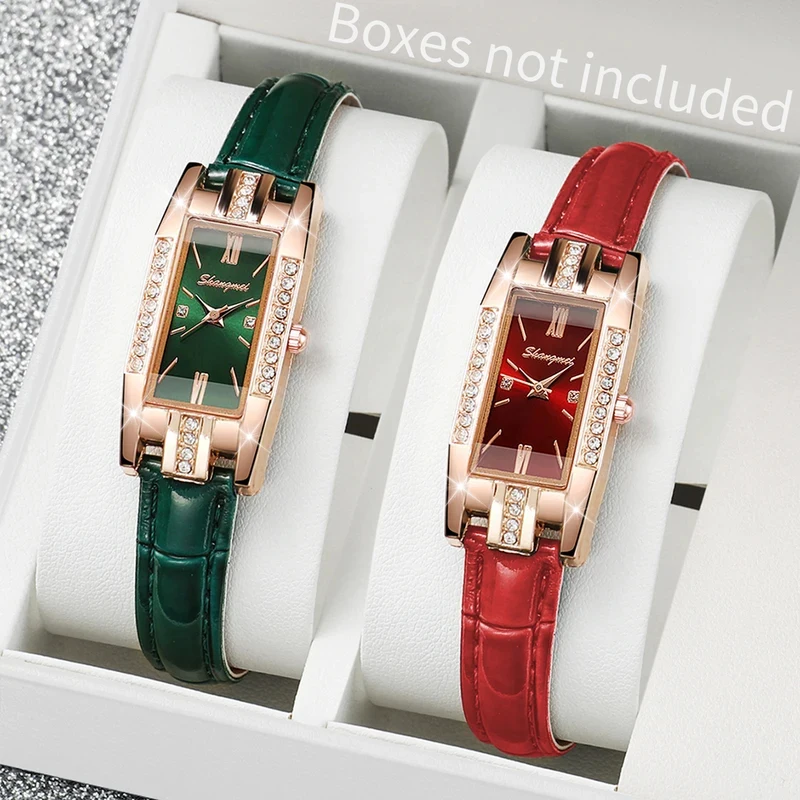 Exquisite Women's Watches Fashion Rectangle Leather Band Quartz Watch Online Celebrity Live-streaming For Promoting Wristwatches