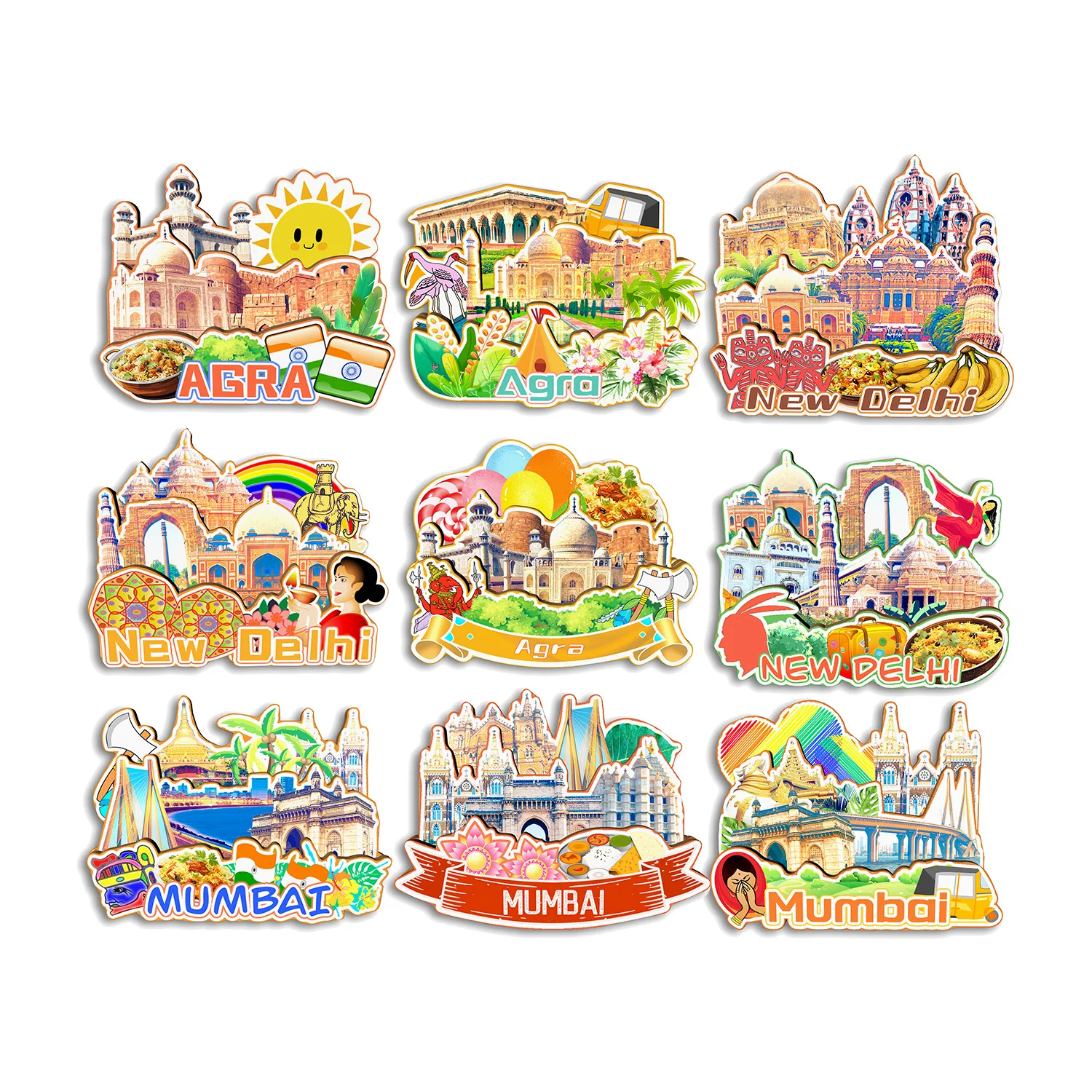 

Mumbai New Delhi Agra India Fridge Magnet Travel Souvenir Gift Handmade Decorative Refrigerator Sticker Home Decoration