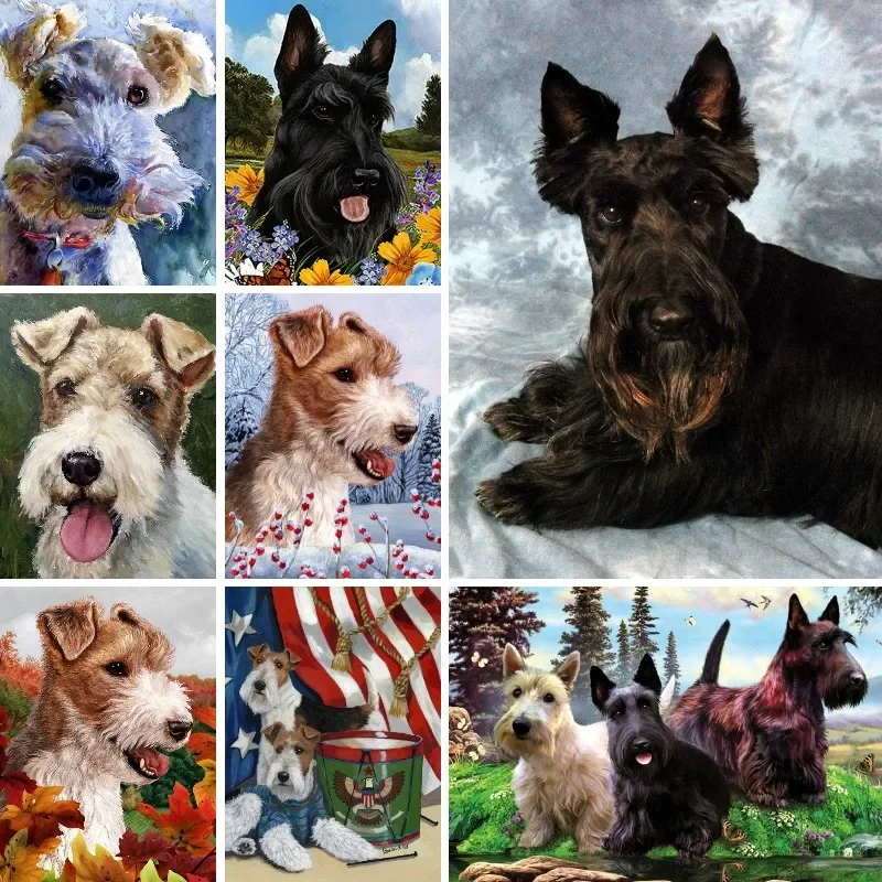 5D Diamond Painting Full Drill Square Round Diamond Embroidery Mosaic Wirehaired Fox Dog Scottish Terrier Breed Pictures