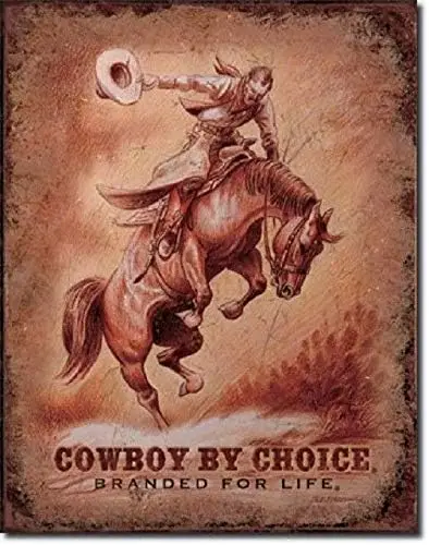 Cowboy by Choice Branded for Life Saddle Bronc Wall Art Decor Metal Tin Sign 8x12in sign