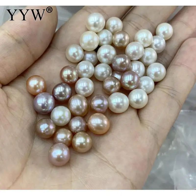 1pcs Natural 7-8mm Cultured Freshwater Pearl Slightly Round Loose Bead No Hole Diy Accessories Wholesale Birthday Gifts