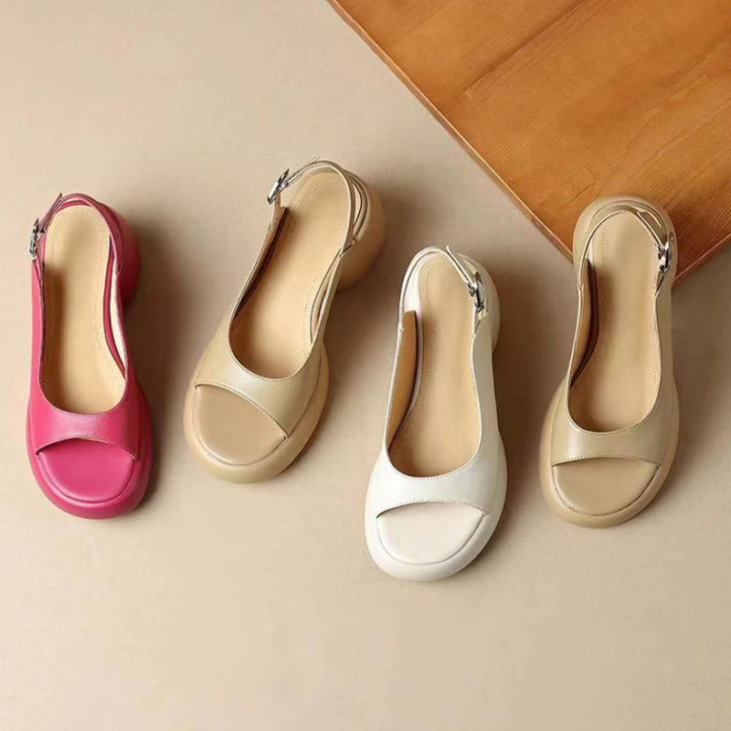 Women's Sandals Fashion Casual Leather Sandals Summer Open Toe Beach Sandalias Outdoor Non Slip Platform Sandals Sandalias Mujer