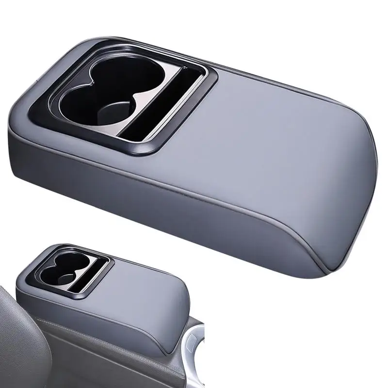 

Leather Car Center Console Armrest Cushion With 2 Cup Holders Armrest Heightening Cushion Pad Car Amrest Pillow