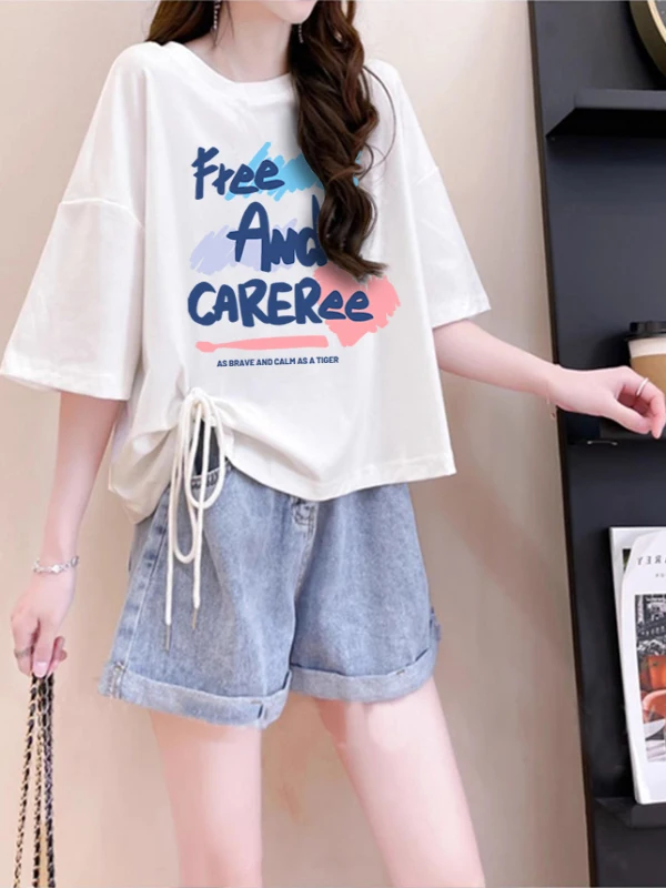 韓国風ピュアコットン半袖Tシャツ レディース シック ミニマリスト 夏 新デザイン トレンドトップ ラウンドネック ショート丈