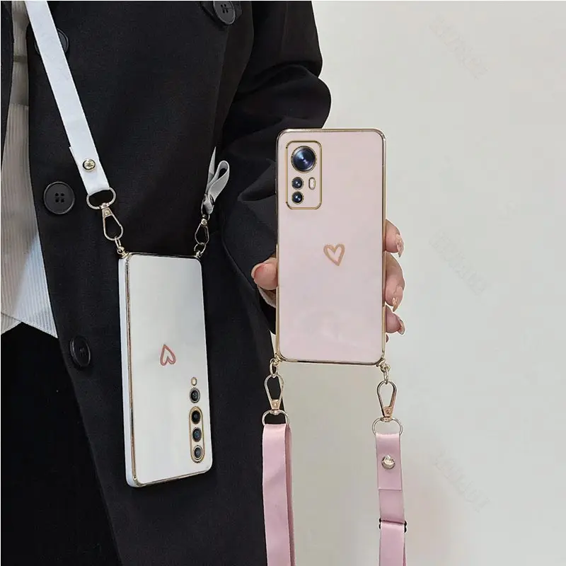 Mi 11lite Love Heart Crossbody Lanyard Case For Xiaomi Mi 11 11T 11X 10 10T 8 9 Lite Pro 9T 9SE 6X Cover Mi 12T 10 9 13 8 Lite