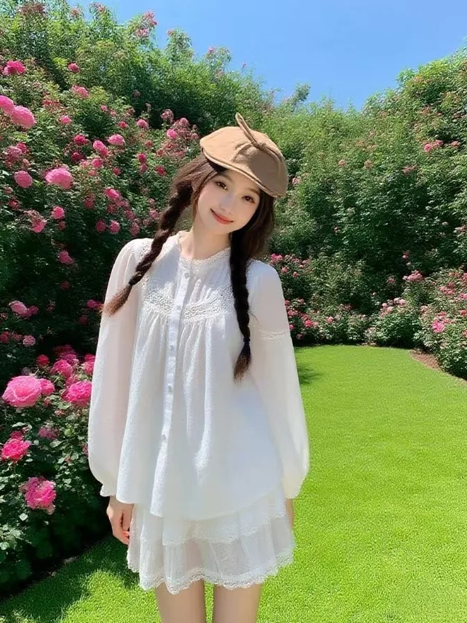 

plus Size Lace Patchwork Long Sleeve Shirt Korean Style Loose Slimming Design Autumn New Fashion Women's Casual Top