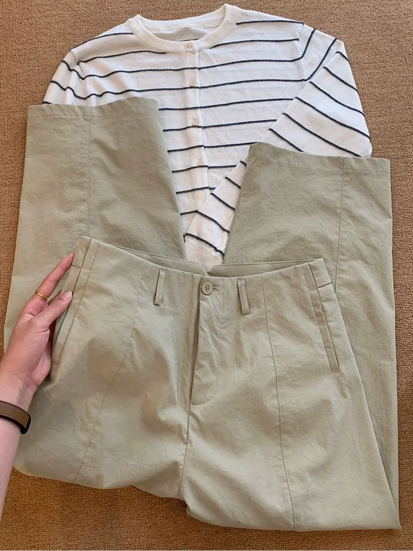 

Khaki Thin High Waist Straight Leg Wide Leg Pants Women's Summer New Small Size Slimming Nine Points Casual Pants