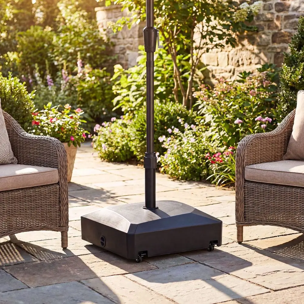 

LBS Mobile Fillable Patio Umbrella Base With 4 Wheels 2 Locks For 1.41.9 Pole