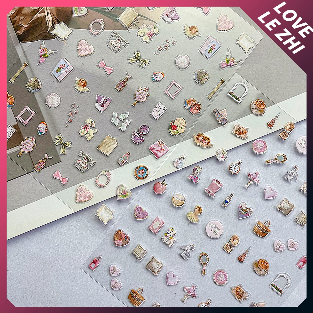 1Pcs 5D Exquisite Retro Courtyard Style Nail Art Accessories Diy High Quality Picture Frame Mirror Animals Cute Nails Stickers