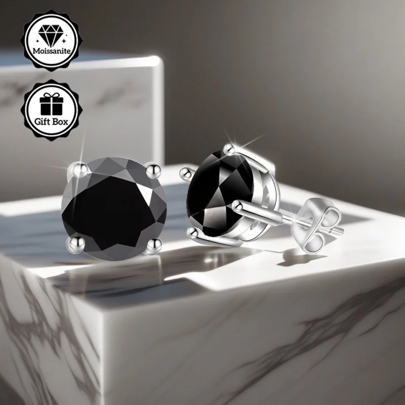 

LAMVOICE jewelry for women/stud earrings with 0.2-4 carat Black moissanite Hypoallergenic earrings christmas gift for women