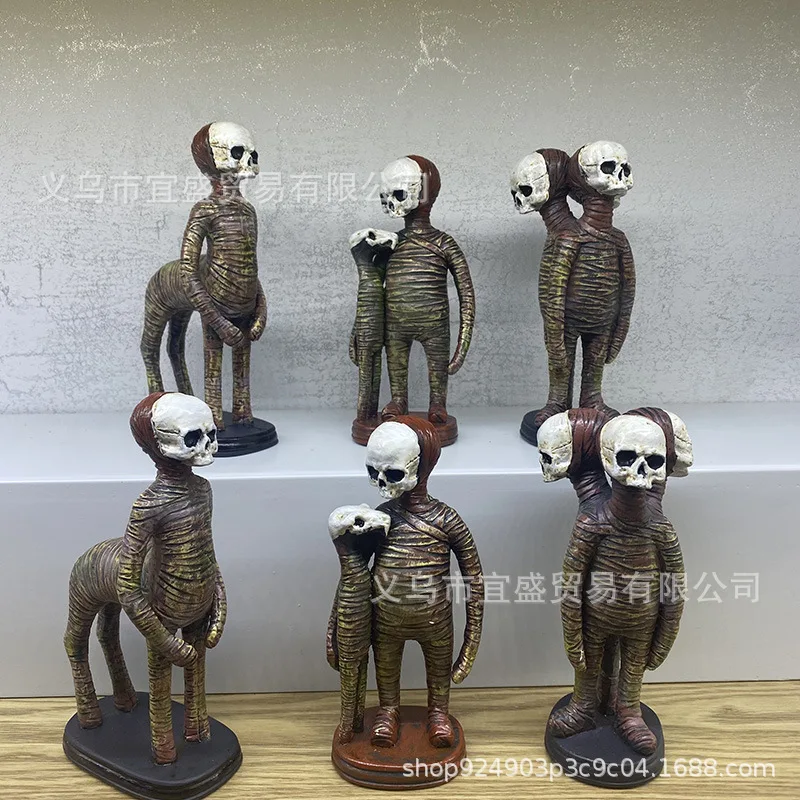 Halloween Mummy Skull Dwarf Resin Figurine Set- Spooky Home & Garden Decor