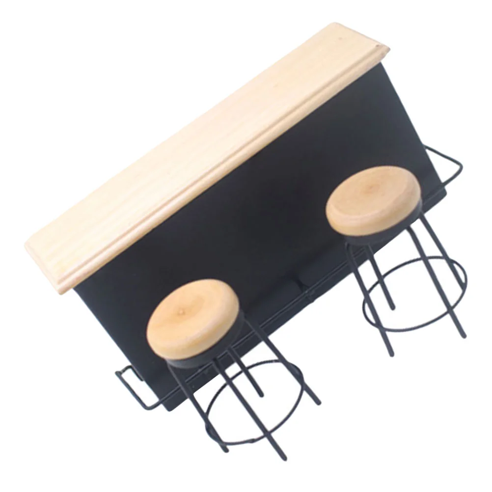 Dollhouse Bar Toys Mini Counter Stool Table Model Wood Ornament Wooden Adornment