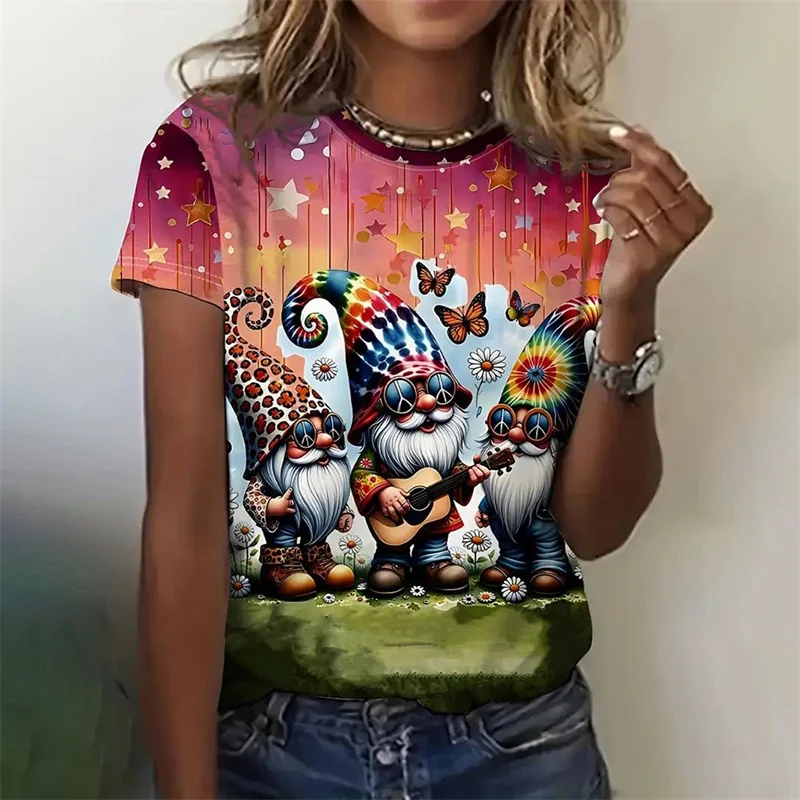 3D Printed Christmas Snowman T-Shirt For Women Flower Bee Graphic T Shirts Summer Oversized Tees Short Sleeves Round Neck Tops