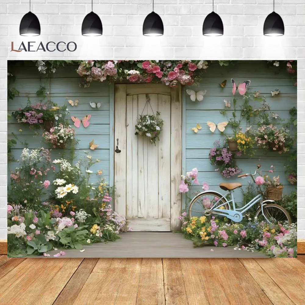 استحمام الطفل التصوير خلفية دراجة الربيع أزهار الكرز فراشة الزفاف حفلة عيد ميلاد ديكور خلفية كابينة تصوير