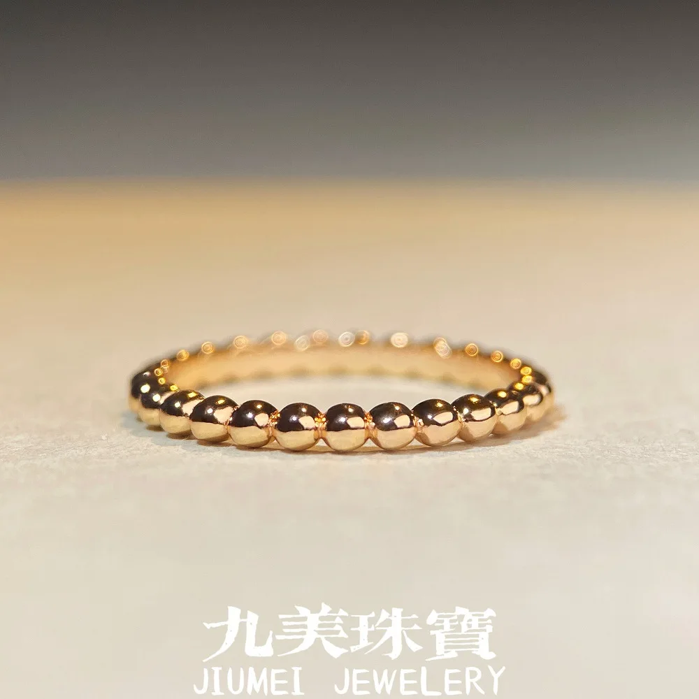 Simple Versatile Women's 18K Real Platinum PT950 Bead Ring Cylindrical Stacked Bare Secondary Ring Champagne Gold Rose Gold Ring