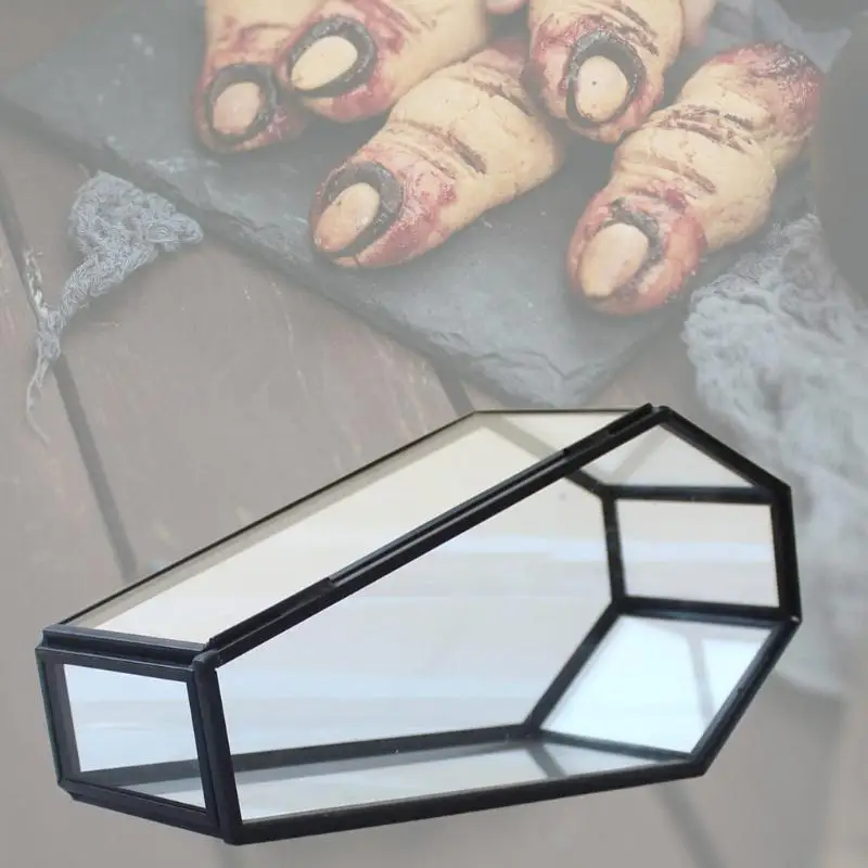 

Черный готический стеклянный гроб для ювелирных изделий, черный стеклянный гроб в стиле ретро, ​​держатель для ювелирных для