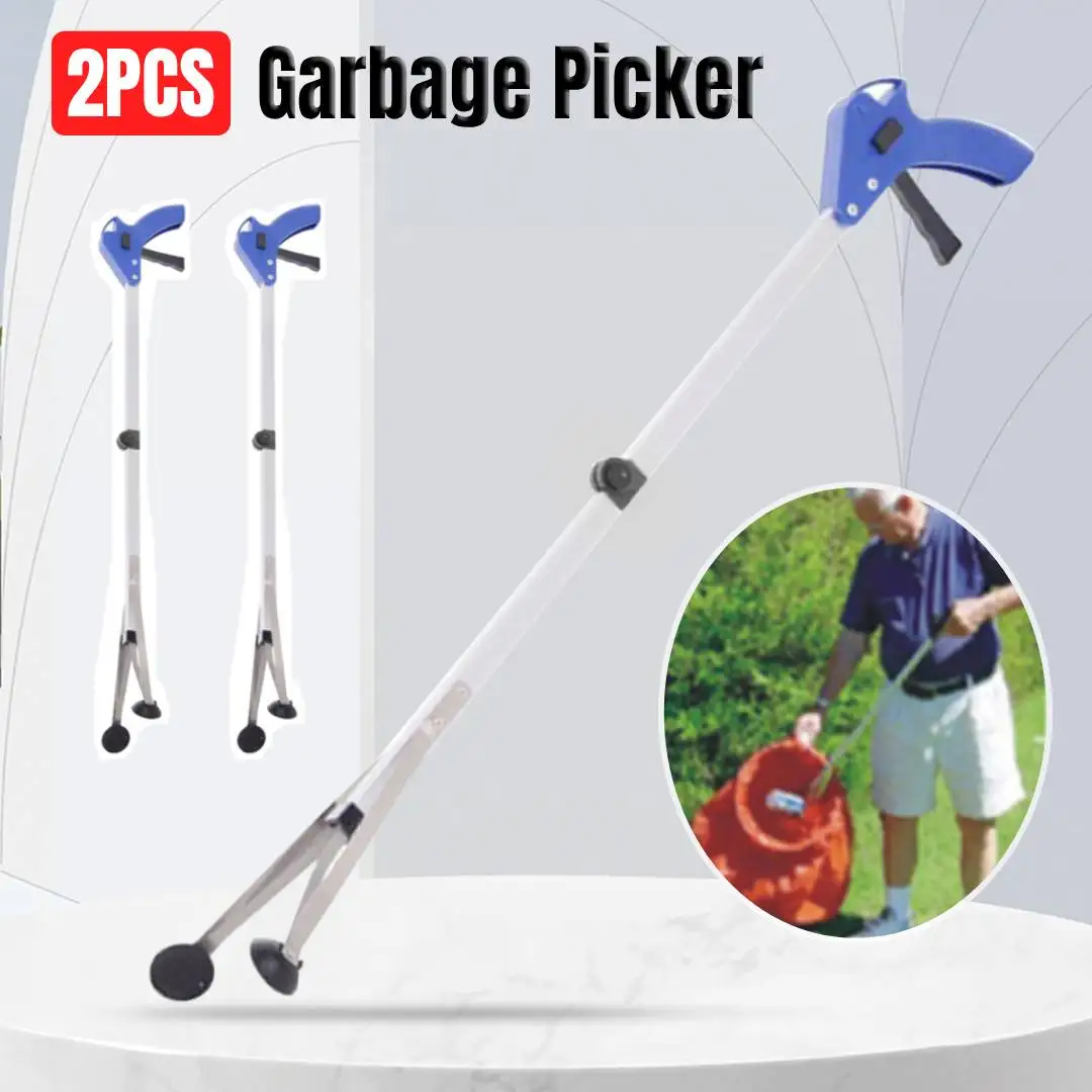 

2PCS Folding Garbage Picker Aluminum Alloy Waste Leaves Pick Strong Rubber Suction Cups Garden Cleaning Clip for Indoor Outdoor