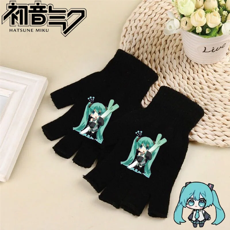 Nuevo Hatsune Miku invierno dulce y lindo creativo anime patrón de dibujos animados simple moda suave piel-amistoso guantes de medio dedo regalo