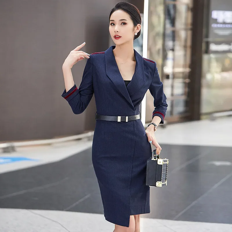 スーツの襟プロフェッショナル制服女性秋冬オフィス通勤ドレスホテルフロント美容師ジュエリーショップ作業服