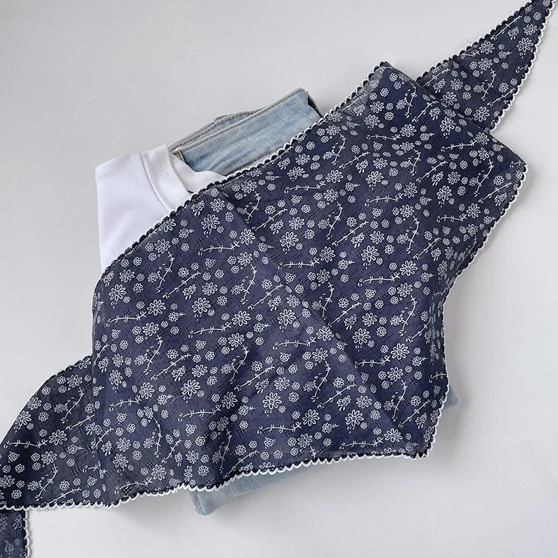 

2025 Daisy Print Neck Scarf Shawl Summer Triangle Hair Head Wrap Headband Handkerchief Hair Ties Bandanas Hair Ribbon For Women